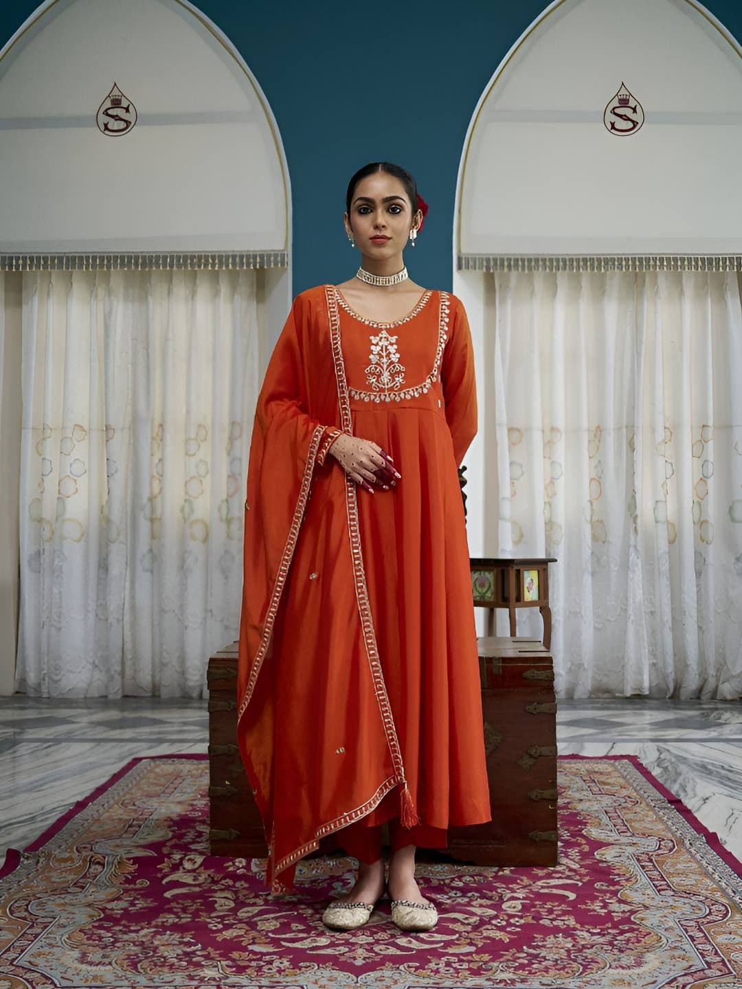 MOKOSH Women Ethnic Motifs Embroidered Anarkali Kurta with Trousers & Dupatta - view 1