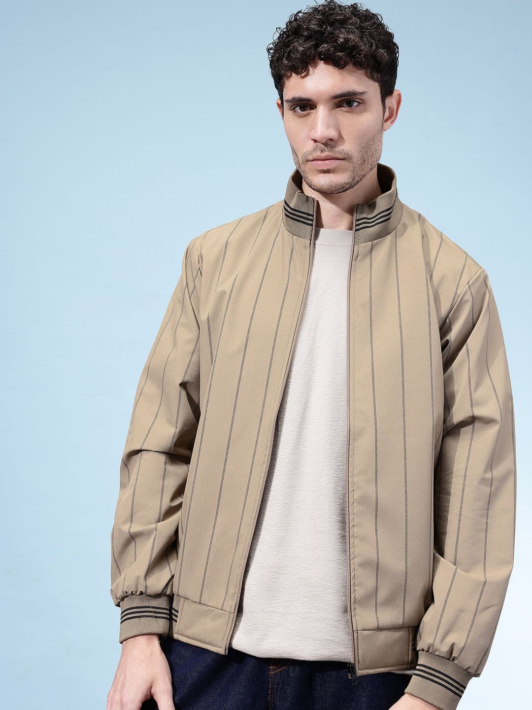 SZN Striped Mock Collar Windcheater Bomber Jacket - view 1