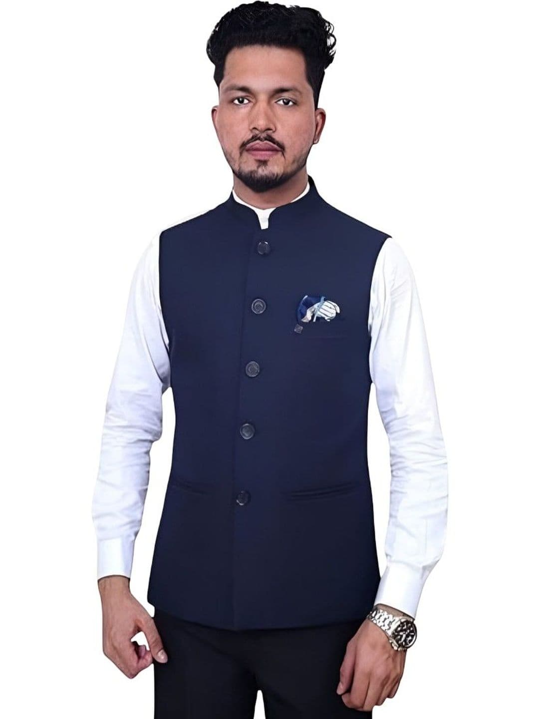 RISANI Men Slim Fit Cotton Blend Waistcoat Half Jacket - view 1