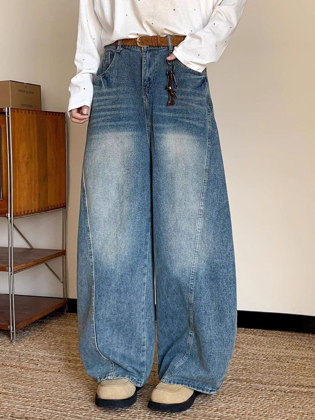 StyleCast x Revolte Men Wide Leg Mid-Rise Clean Look Light Fade Jeans