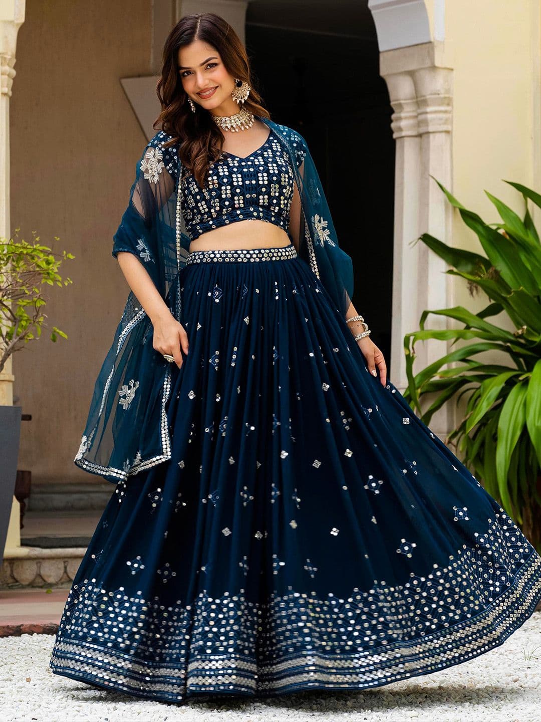 DREAM EXPORTER Embroidered Semi-Stitched Lehenga & Unstitched Blouse With Dupatta - view 1