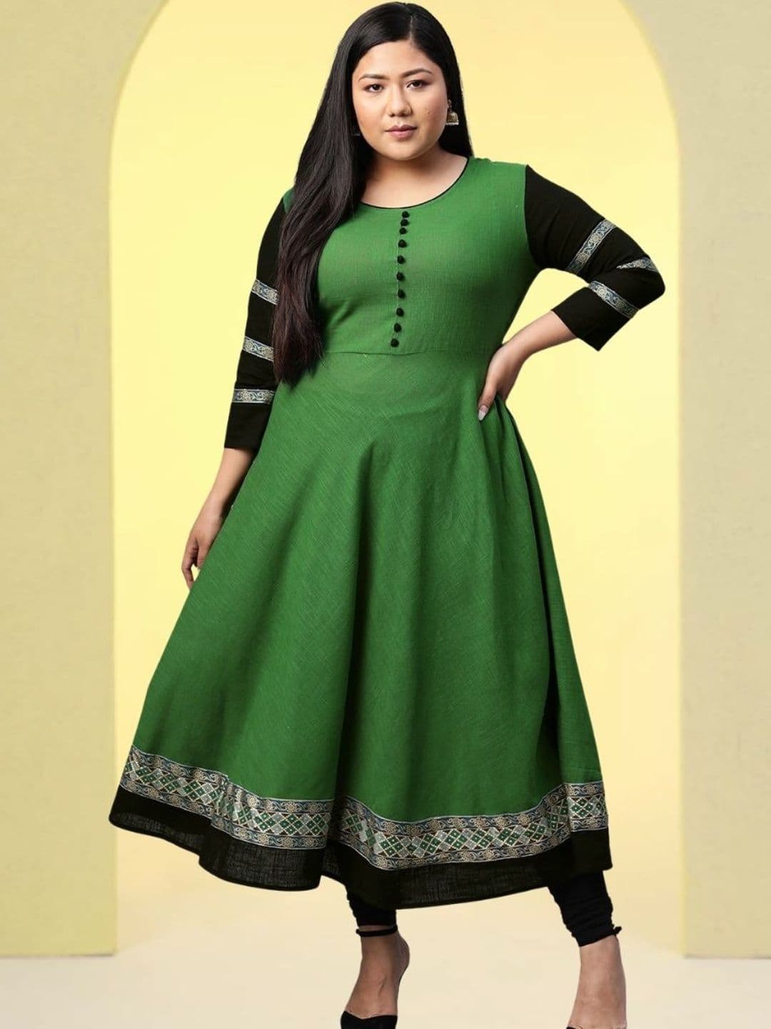 KALINI Floral Printed Round Neck Anarkali Cotton Kurta - view 1