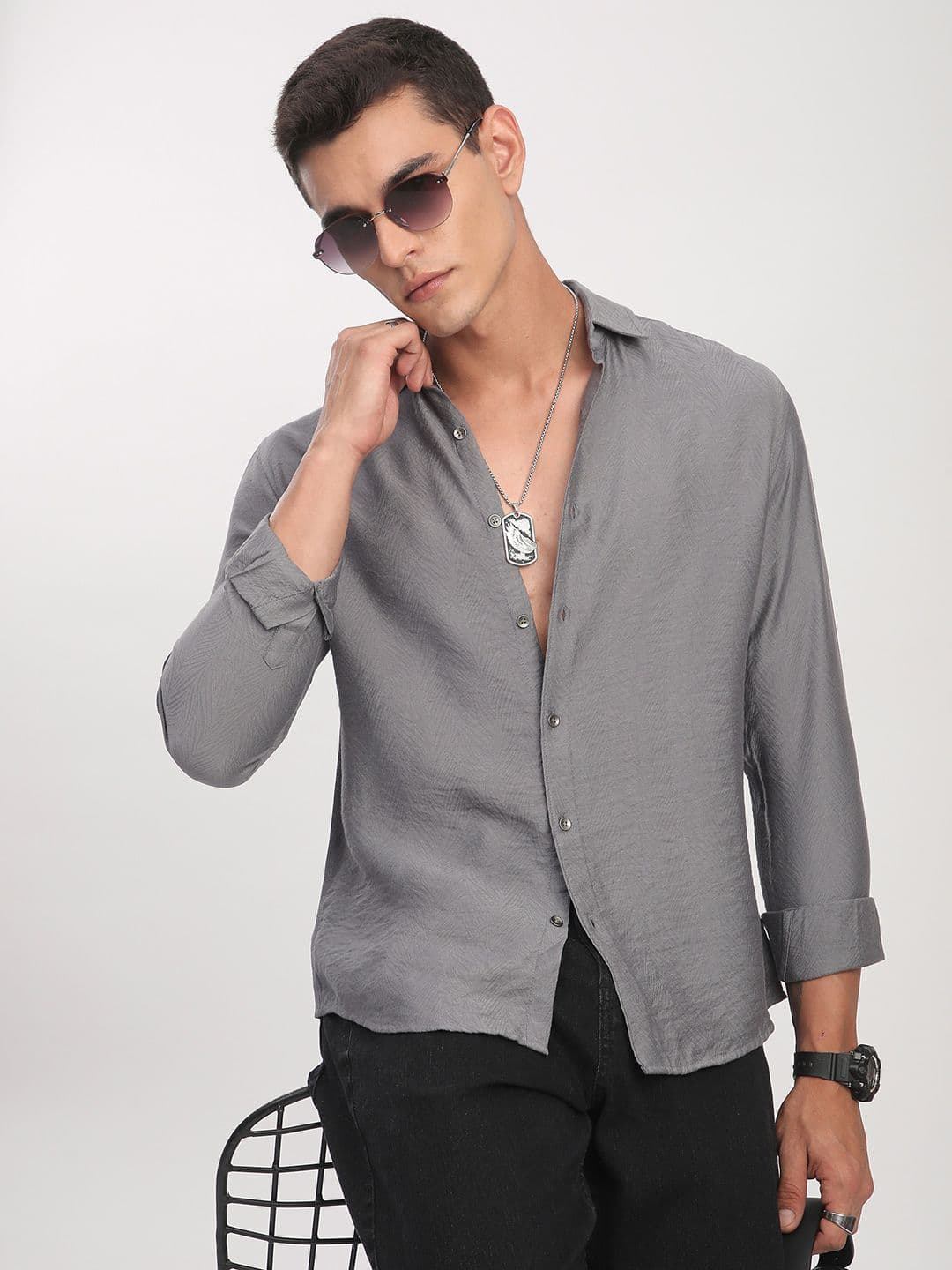 VASTRADO Men Classic Slim Fit Textured Spread Collar Casual Shirt - view 1