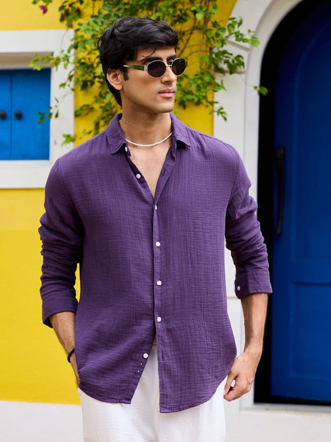 VASTRADO Classic Slim Fit Spread Collar Cotton Casual Shirt - view 1