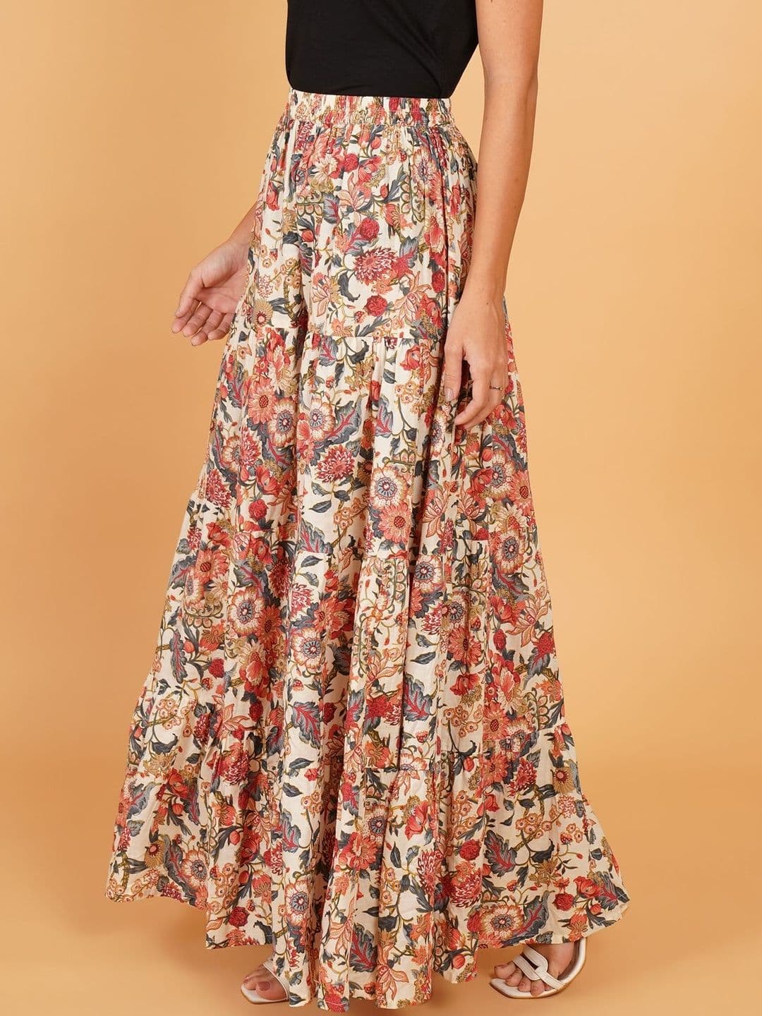 Ethic Glance Women Floral Printed Slip-On Pure Cotton Casual Maxi Skirt - view 1