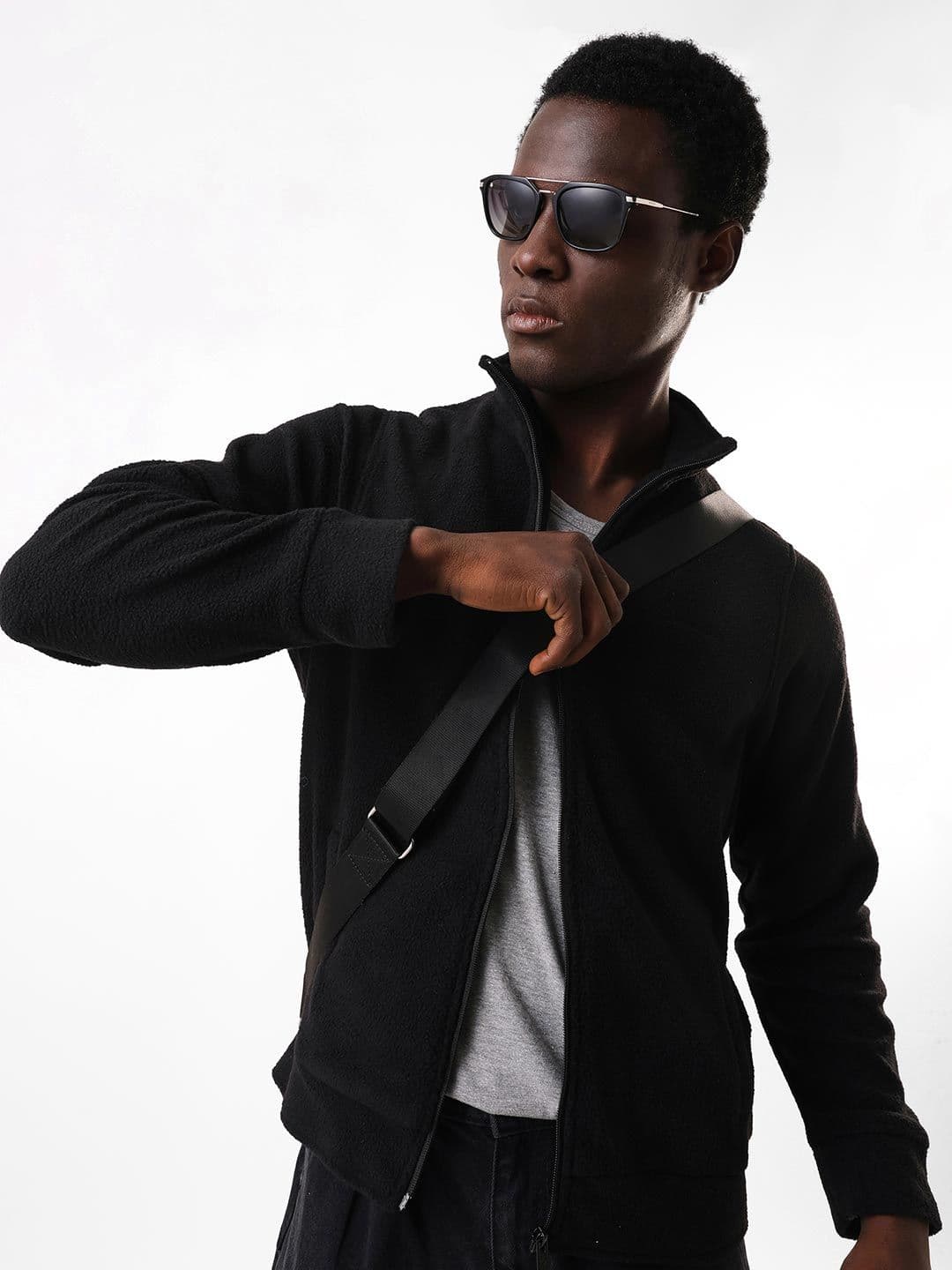 Dennis Lingo Men Solid Mock Collar Full Sleeves Open Front Jacket - view 1