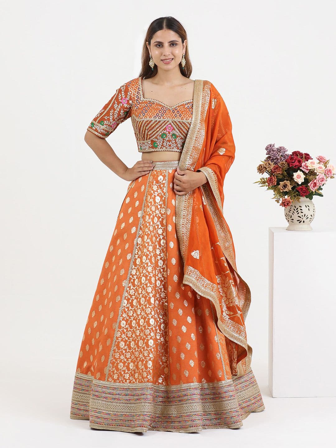 PUSHP PARIDHAN Women Embroidered Ready to Wear Lehenga & Blouse with Dupatta - view 1
