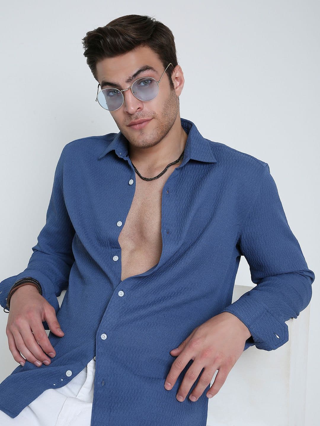 VASTRADO Men Classic Slim Fit Textured Spread Collar Casual Shirt - view 1