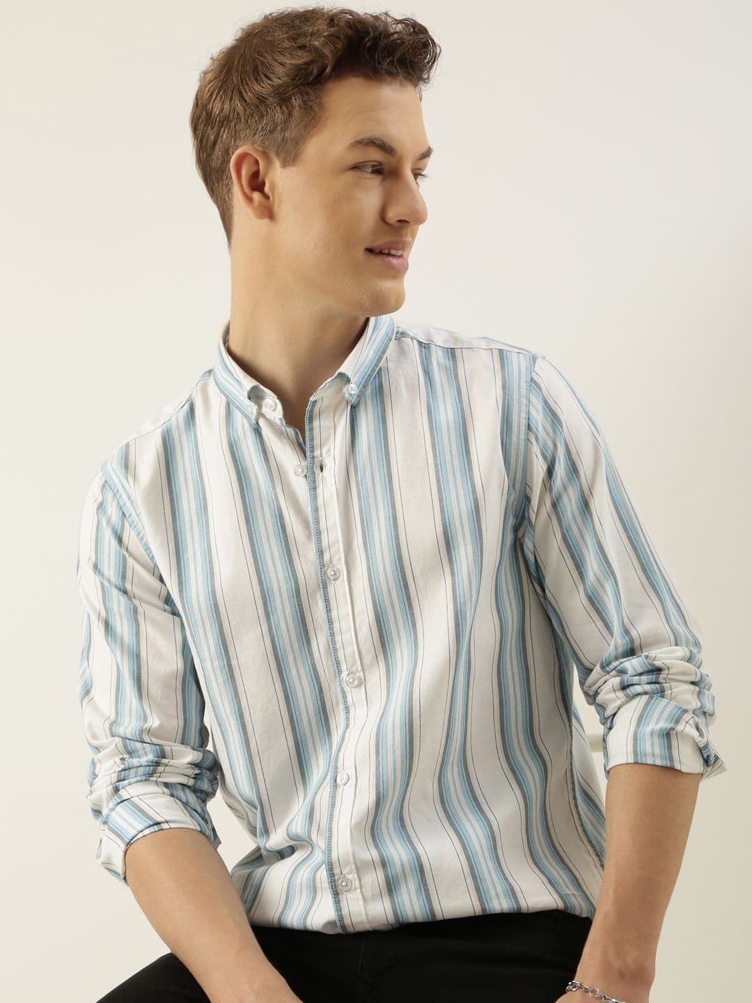 Mast & Harbour Button-Down Collar Pure Cotton Standard Striped Casual Shirt - view 1