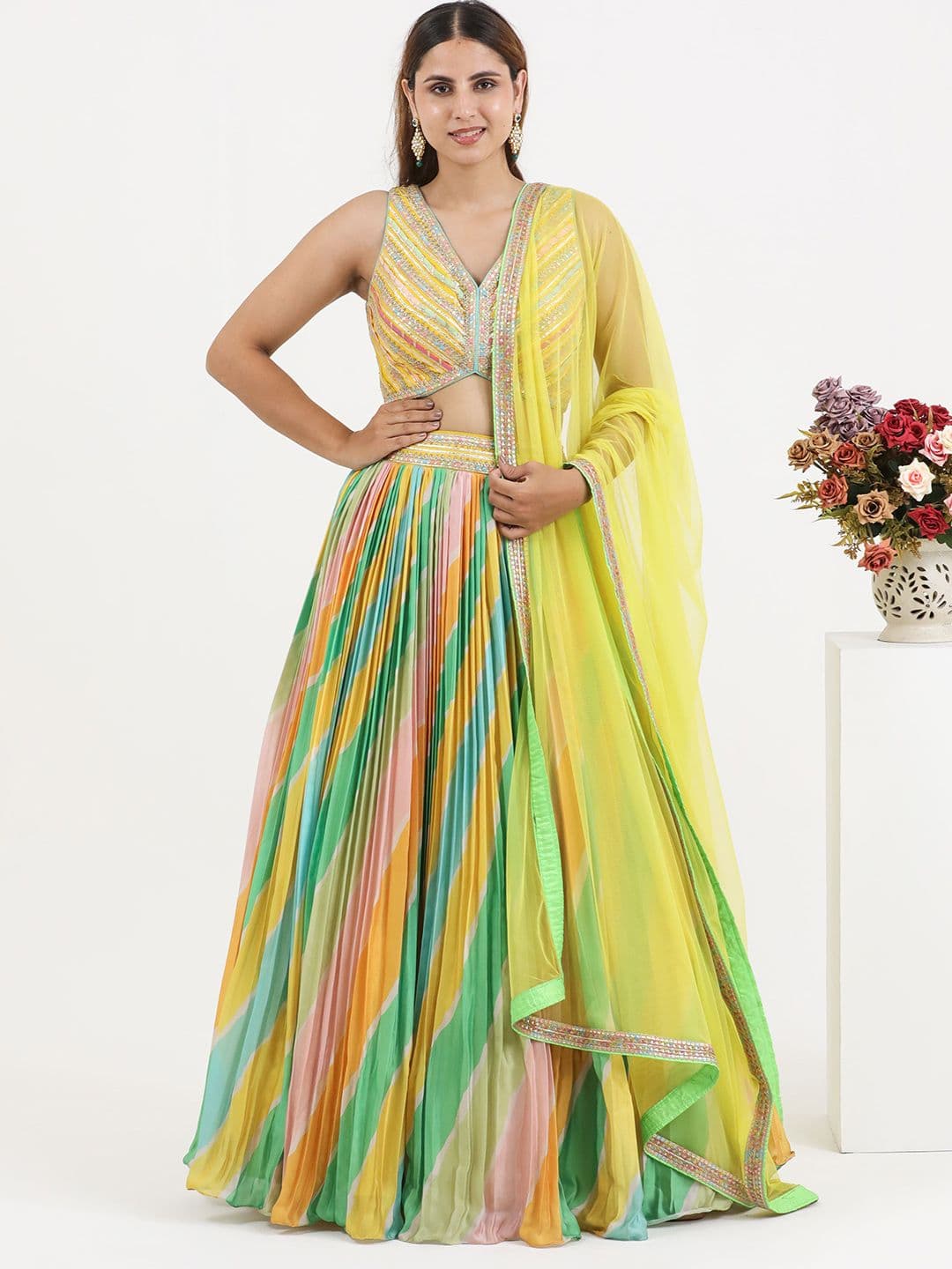 PUSHP PARIDHAN Embroidered Thread Work Ready to Wear Lehenga & Blouse With Dupatta - view 1