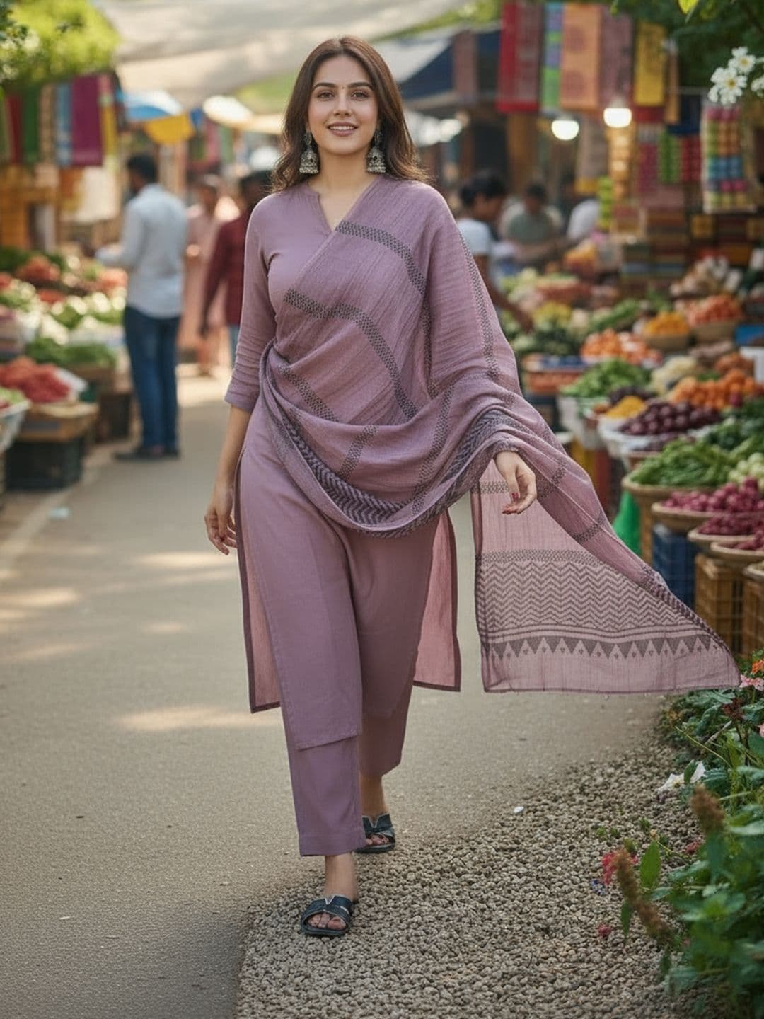 GoSriKi Women Kurta with Trousers & Dupatta set - view 1