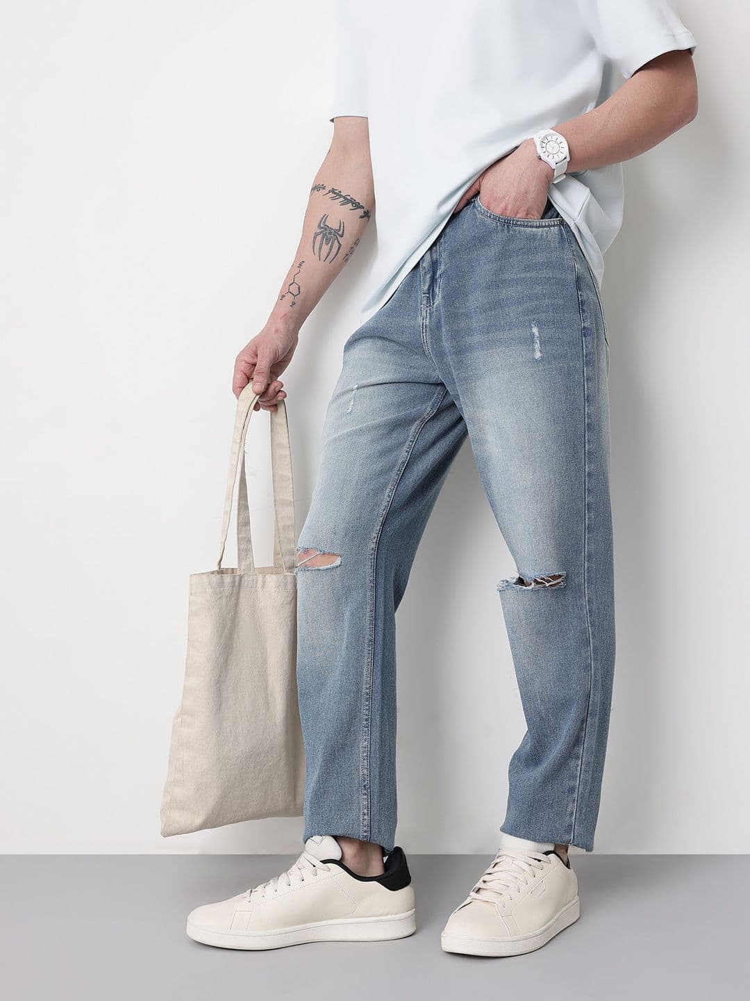 Mast & Harbour Men Mid-Rise Pure Cotton Low Distress Light Fade Relaxed Tapered Fit Jeans - view 1