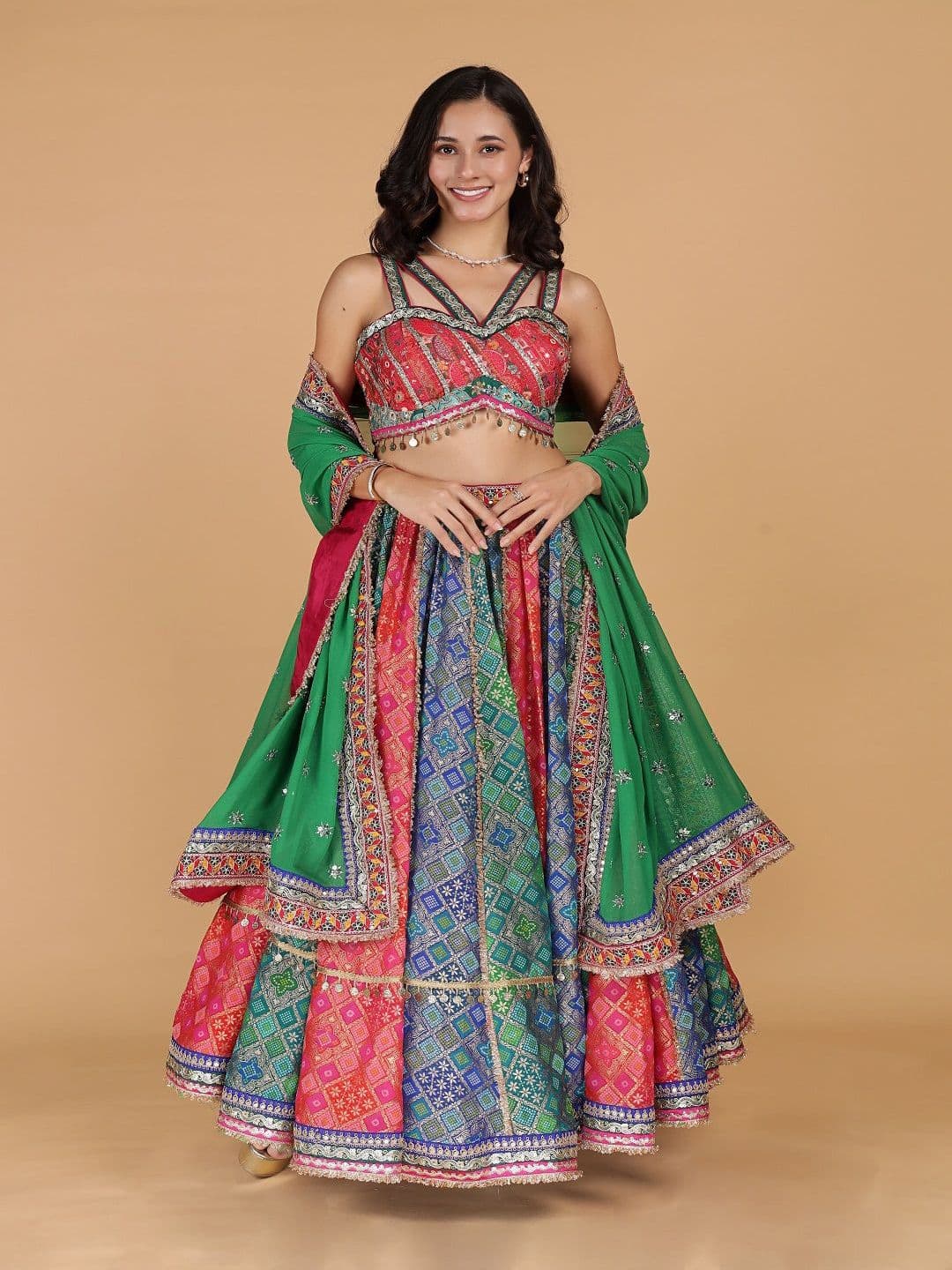 MILU MADAN Beads and Stones Lehenga Unstitched Blouse With Dupatta - view 1