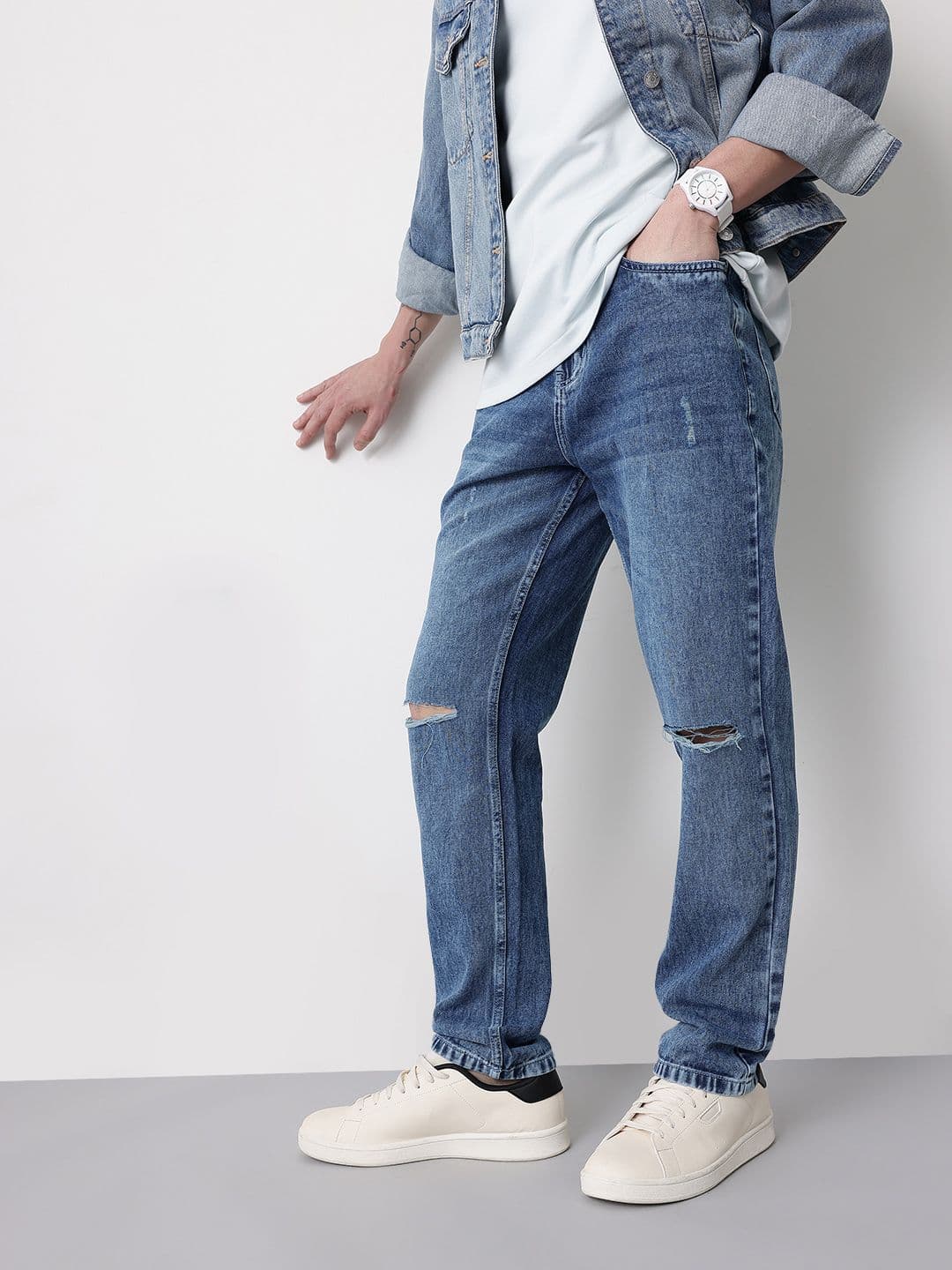Mast & Harbour Men Relaxed Tapered Fit Ripped Jeans - view 1