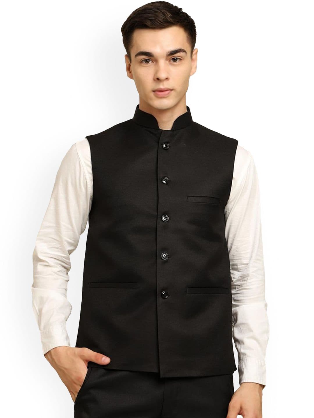 URBAN KANYA Solid Cotton Linen Nehru Jacket - view 1