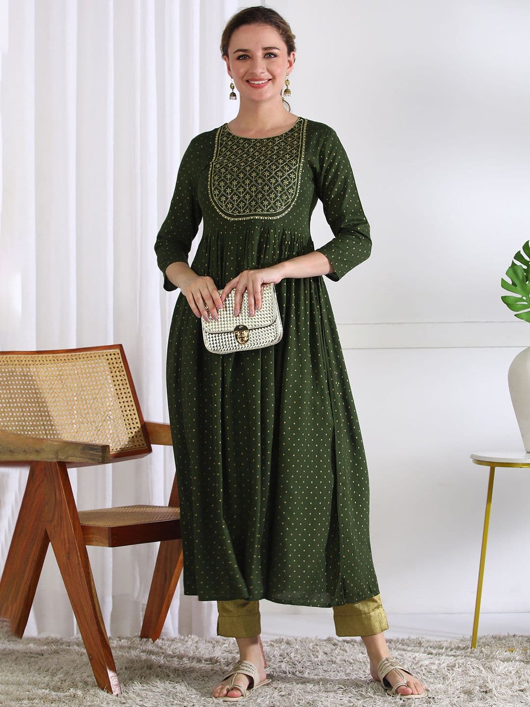 ANANDITA Women Ethnic Motifs Embroidered Festive Anarkali Kurta - view 1
