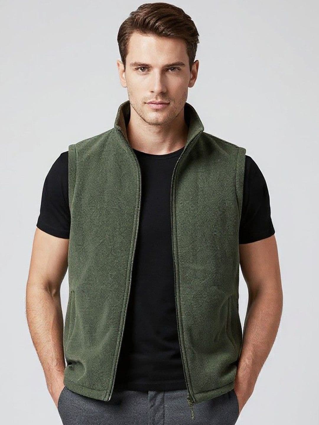 Mast & Harbour Men Mock Collar Solid Gilet Jacket - view 1