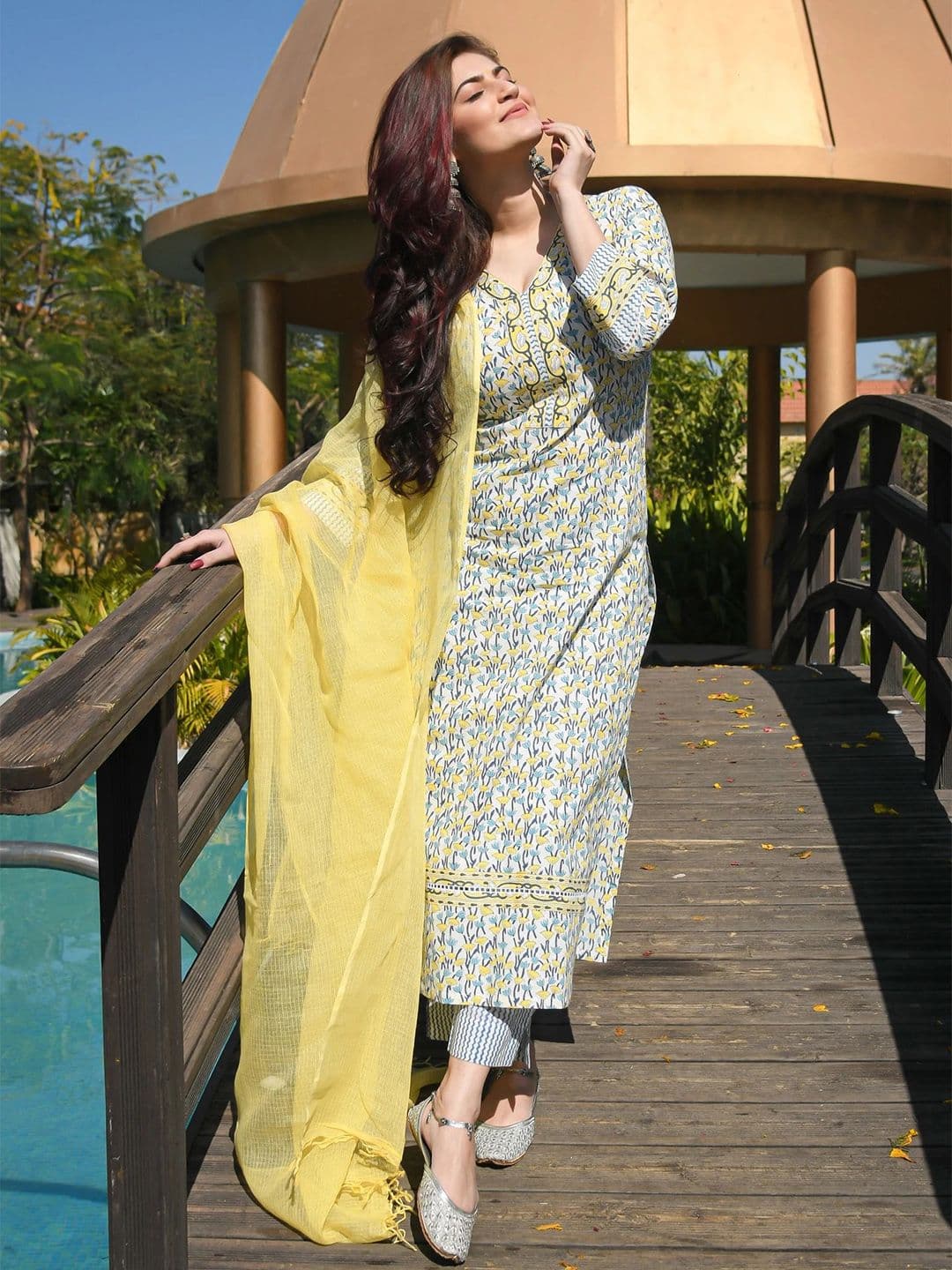 Royal Export Floral Printed Kurta with Trousers & With Dupatta - view 1