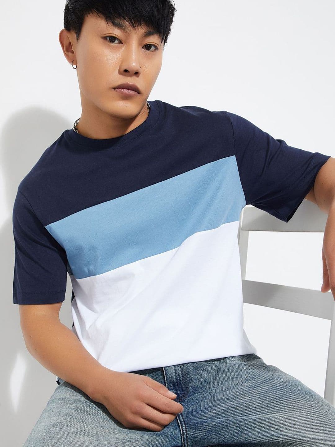 max Men Colourblocked Round Neck Cotton Relaxed Fit T-shirt - view 1