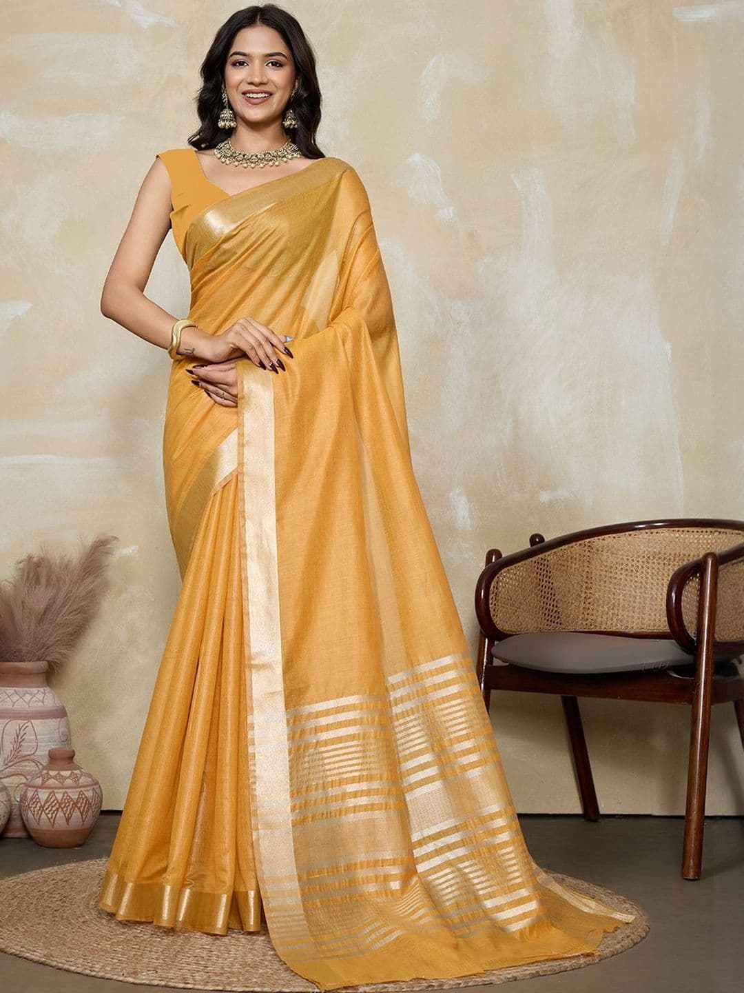BFM Striped Zari Saree With Blouse Piece - view 1