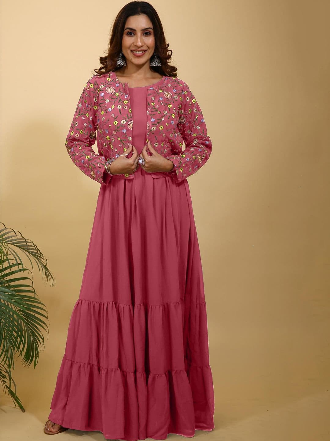SANCIA Women Tiered Flared Maxi Gown With Embroidered Jacket - view 1