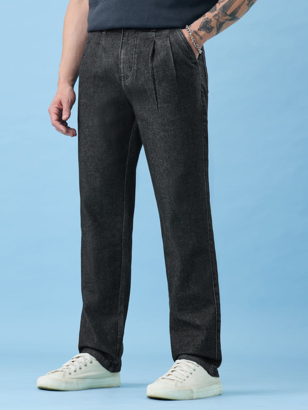 The Souled Store Men Straight Fit Solid Charcoal Jeans - view 1