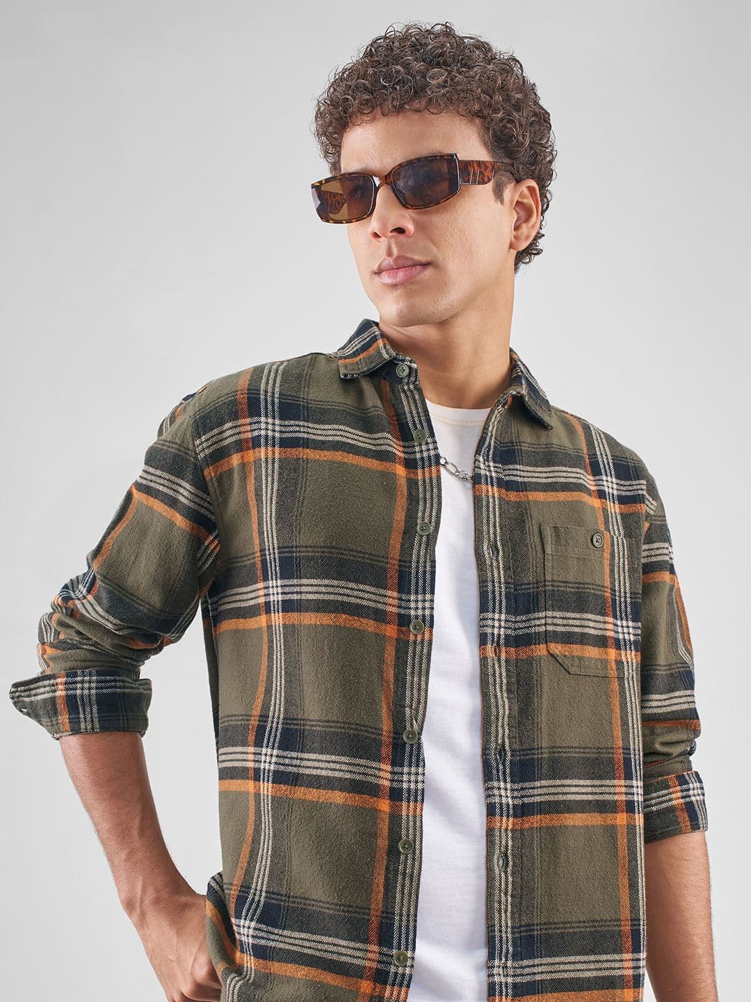 HIGHLANDER Checked Spread Collar Pure Cotton Casual Shirt - view 1