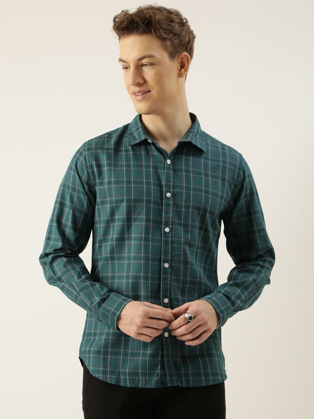 Mast & Harbour Standard Checked Spread Collar Pure Cotton Shirt - view 1