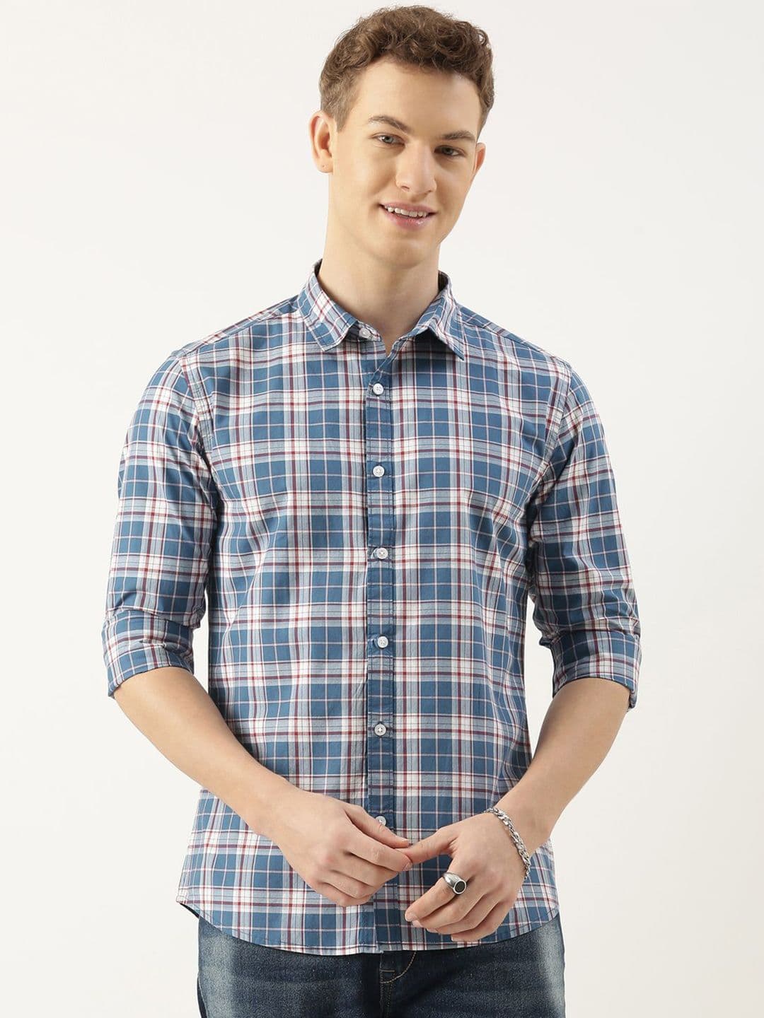 Mast & Harbour Standard Checked Spread Collar Cotton Casual Shirt - view 1