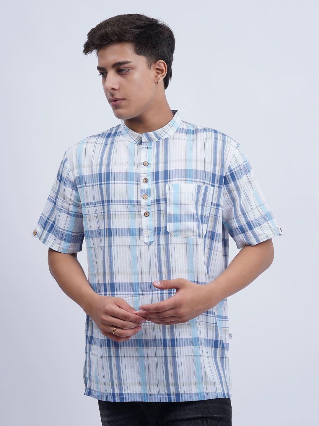 Cot'N Soft Men Checked Mandarin Collar Straight Kurta - view 1