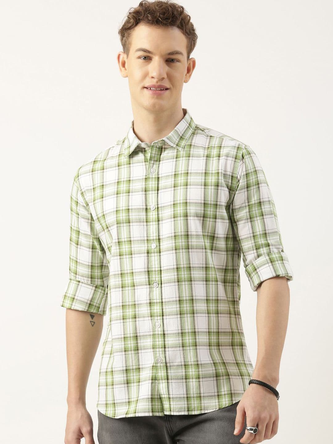 Mast & Harbour Men Standard Fit Checked Spread Collar Cotton Casual Shirt - view 1