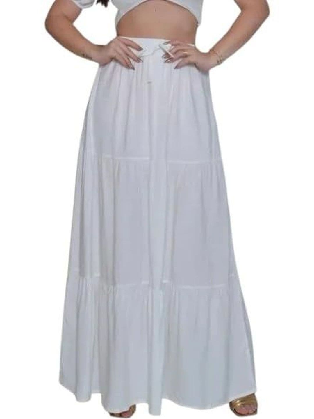 Ukal Women White Cotton Plain Long Skirt - view 1