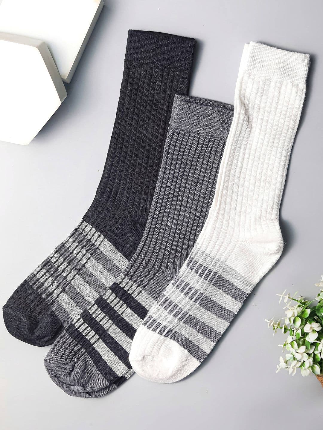 Brauch Men Pack Of 3 Striped Assorted Ankle-Length Socks - view 1