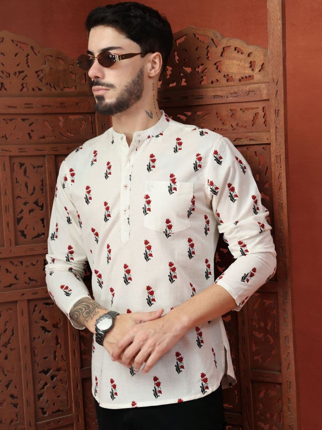 Sangria Men Floral Cotton Kurtas