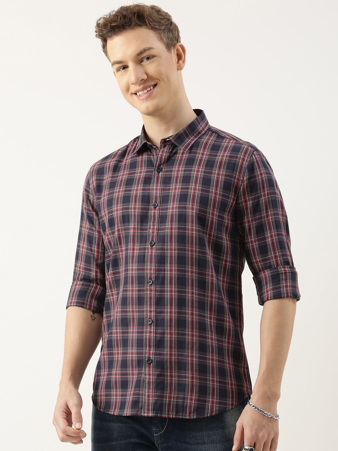 Mast & Harbour Men Standard Fit Checked Spread Collar Cotton Casual Shirt - view 1