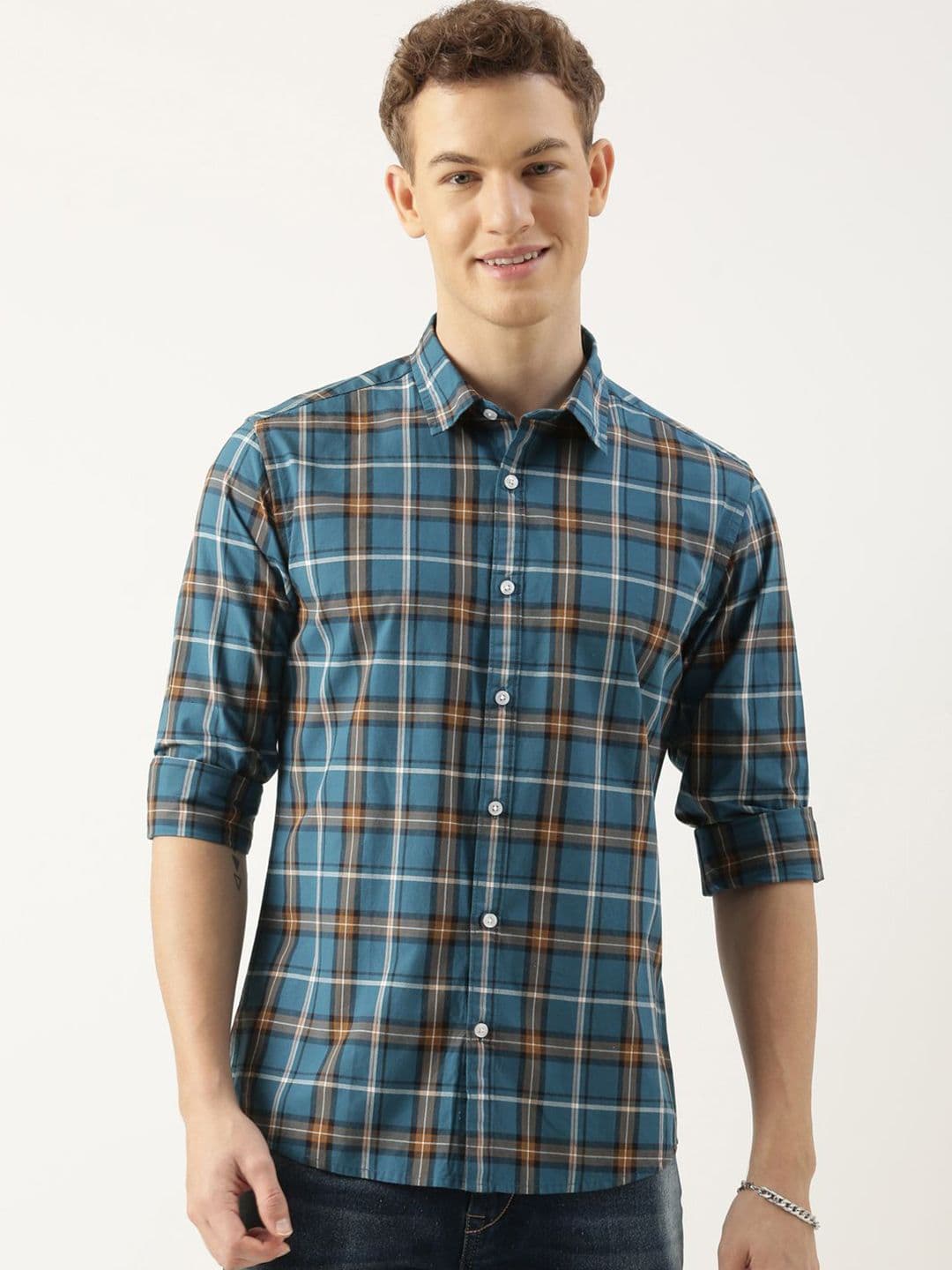 Mast & Harbour Standard Tartan Checks Checked Spread Collar Pure Cotton Shirt - view 1