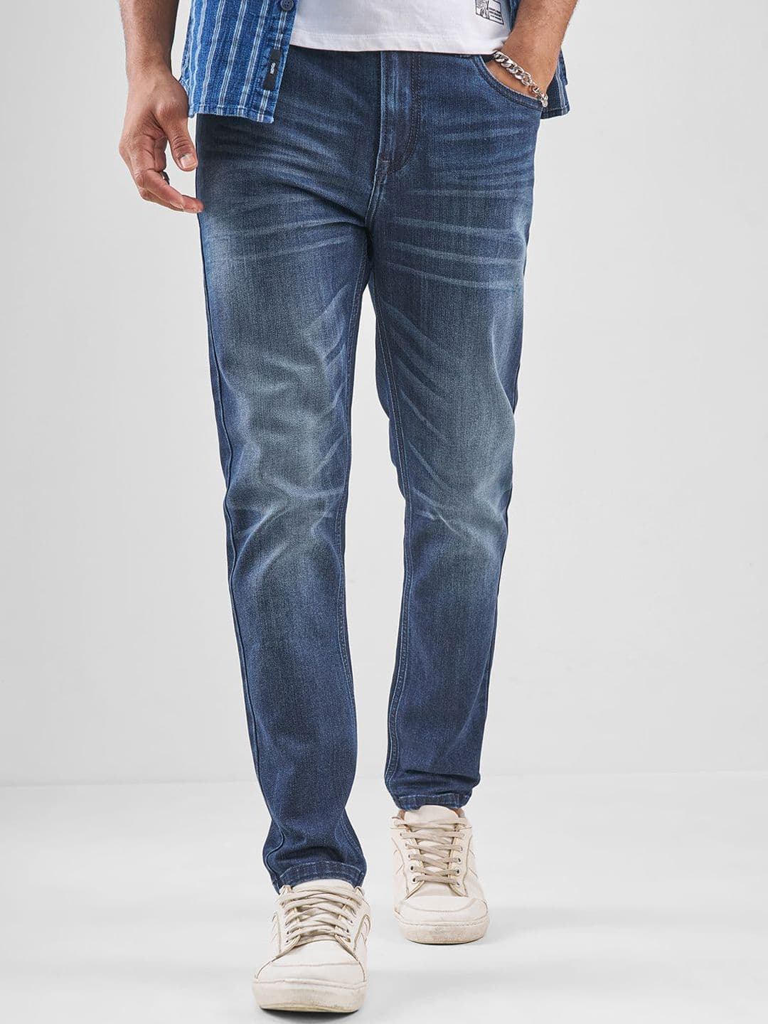 HIGHLANDER Men Slim Fit Mid-Rise Light Fade Jeans