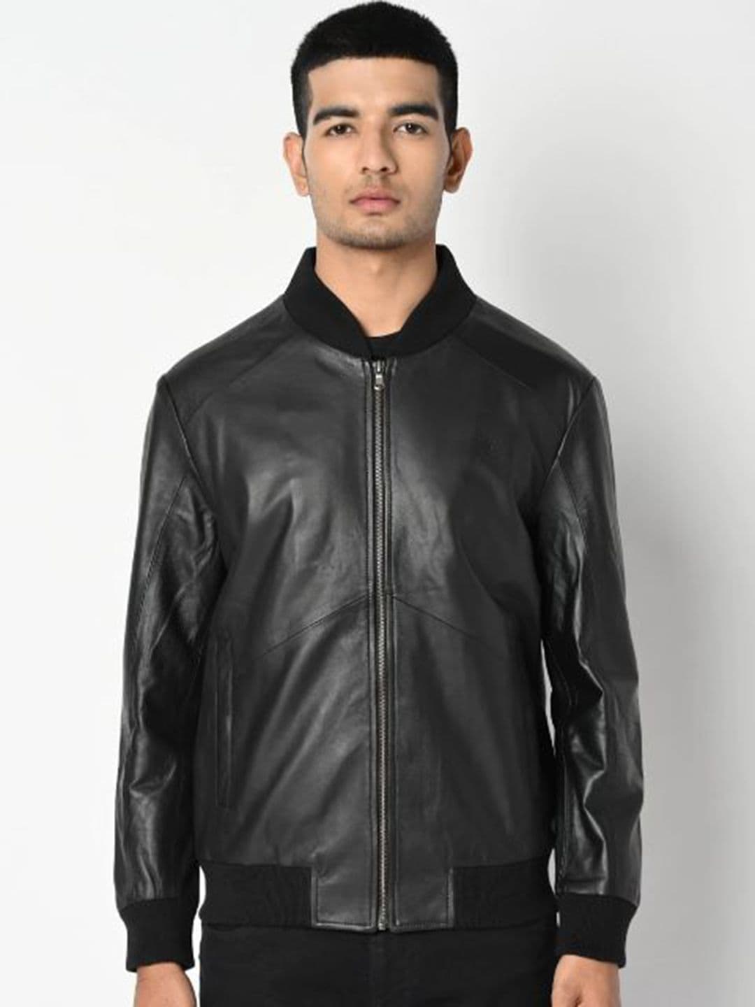 Tortoise Men Stand Collar Solid Lightweight Bomber Jacket - view 1