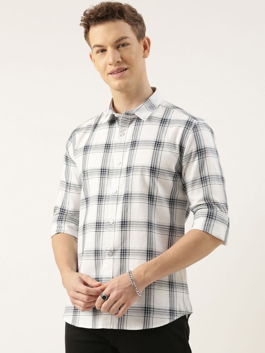 Mast & Harbour Standard Checked Spread Collar Pure Cotton Shirt - view 1