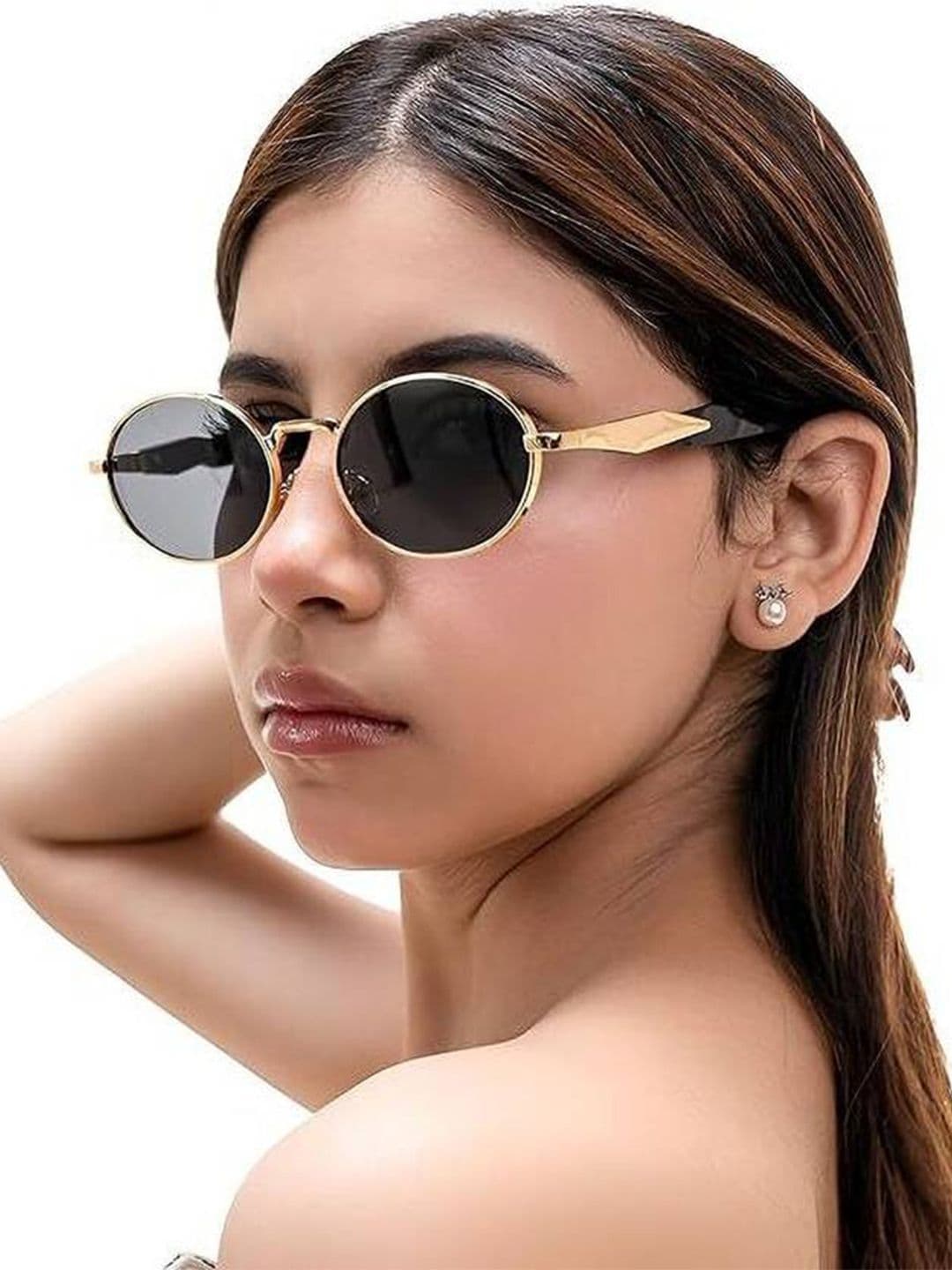HAYDEN haiza Round Sunglasses with UV Protected Lens GOLD-NEW OVAL-1 - view 1