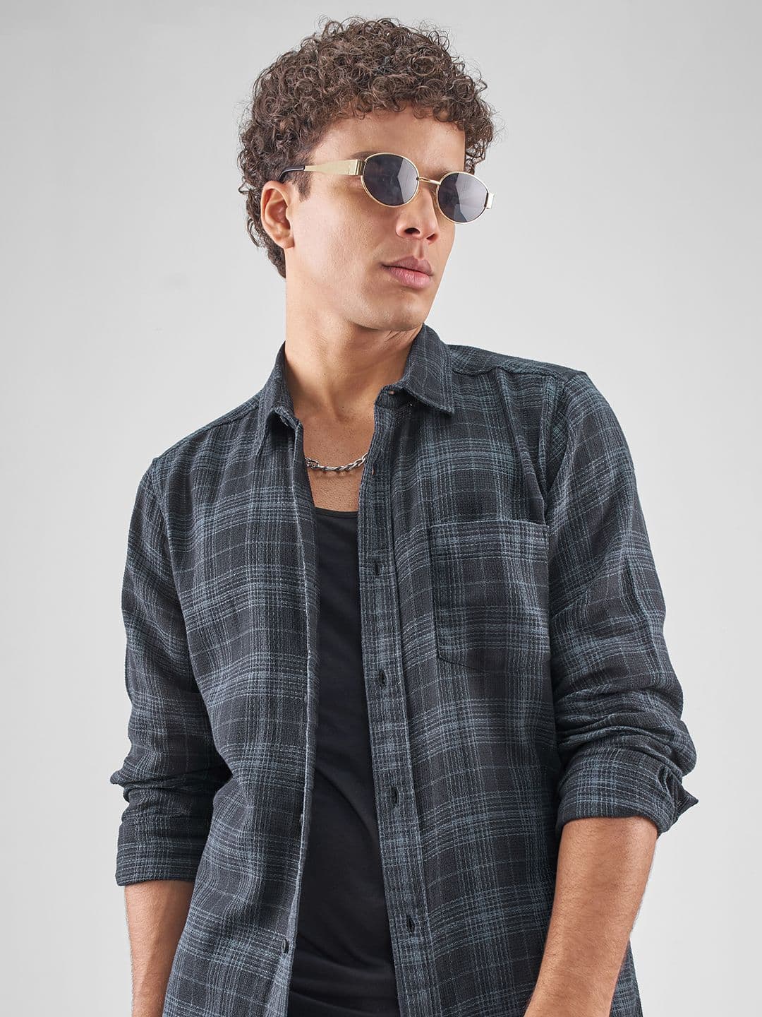 HIGHLANDER Slim Fit Checked Spread Collar Pure Cotton Casual Shirt - view 1
