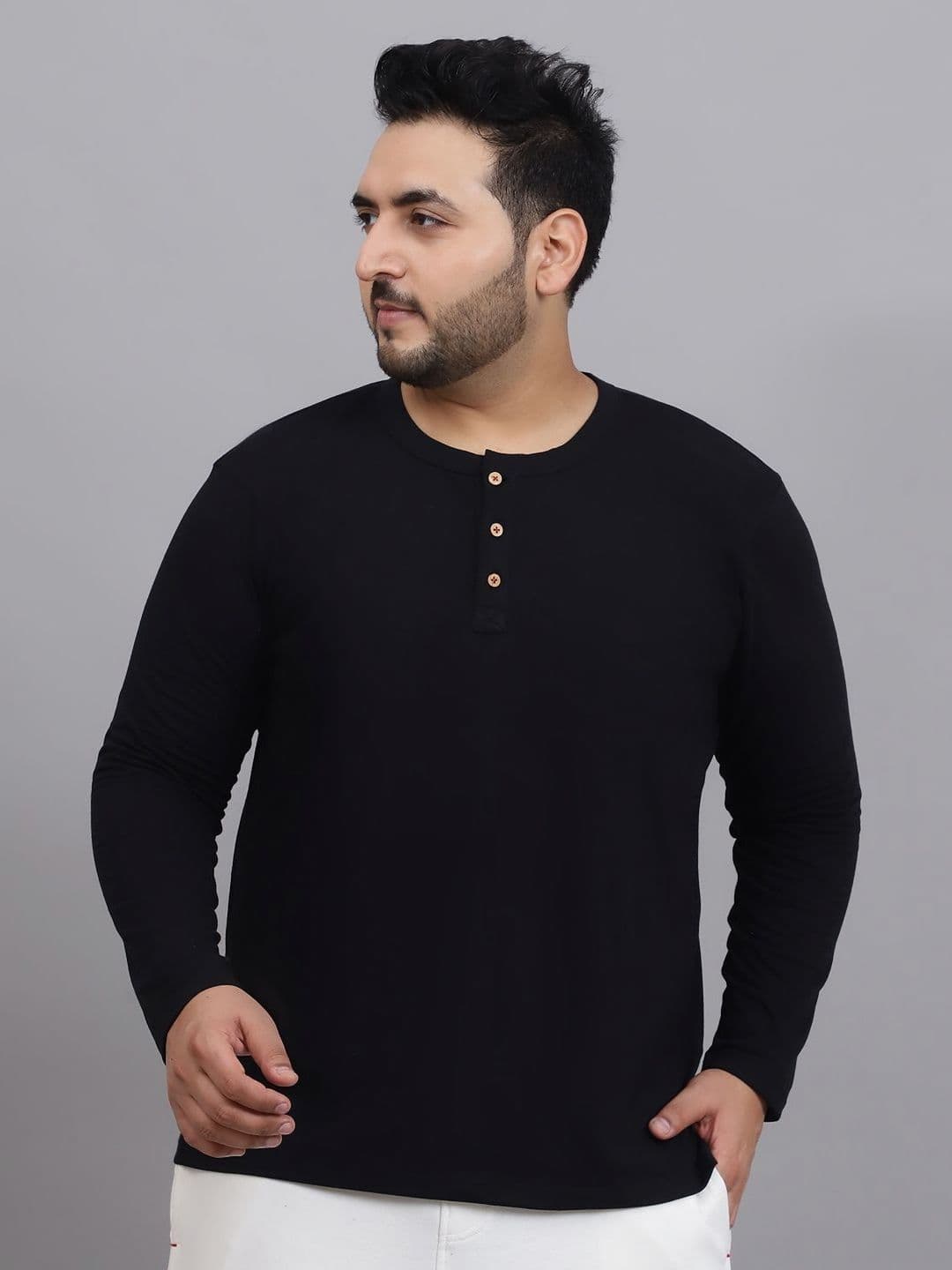 Rute Plus Size Henley Neck Cotton Regular Fit T-shirt - view 1