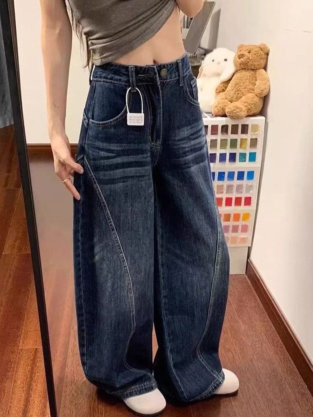 StyleCast x Revolte Women Wide Leg Mid-Rise Dark Fade Jeans - view 1