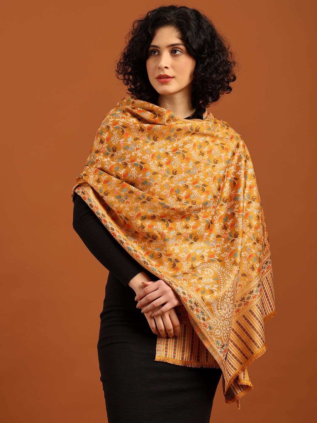 Tweedle Women Ethnic Kashmiri Kani Design Shawl with Fringed Border - view 1