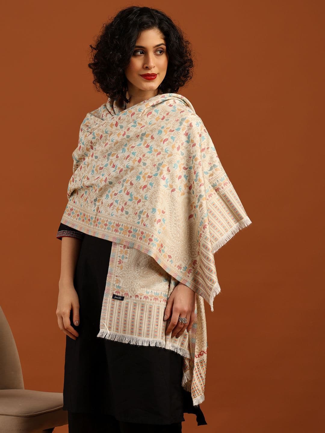 Tweedle Floral Woven Design Acrylic Shawl - view 1