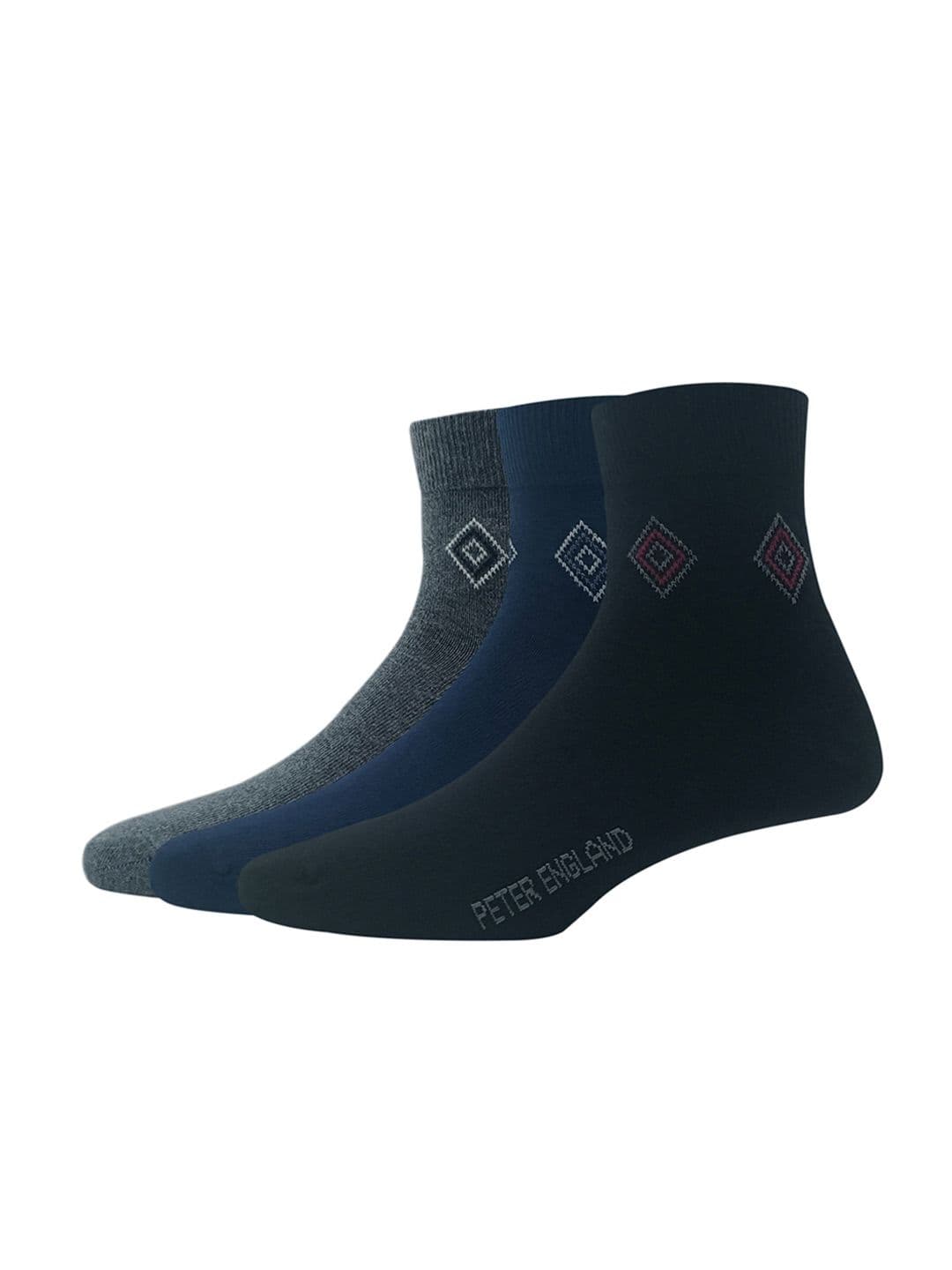 Peter England Men Pack Of 3 Patterned Cotton Quarter Length Socks - view 1