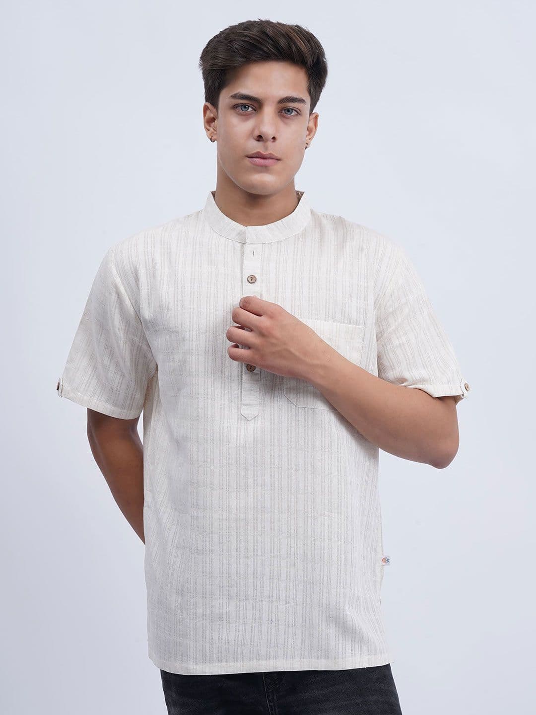 Cot'N Soft Men Mandarin Collar Khadi Handloom Kurta - view 1