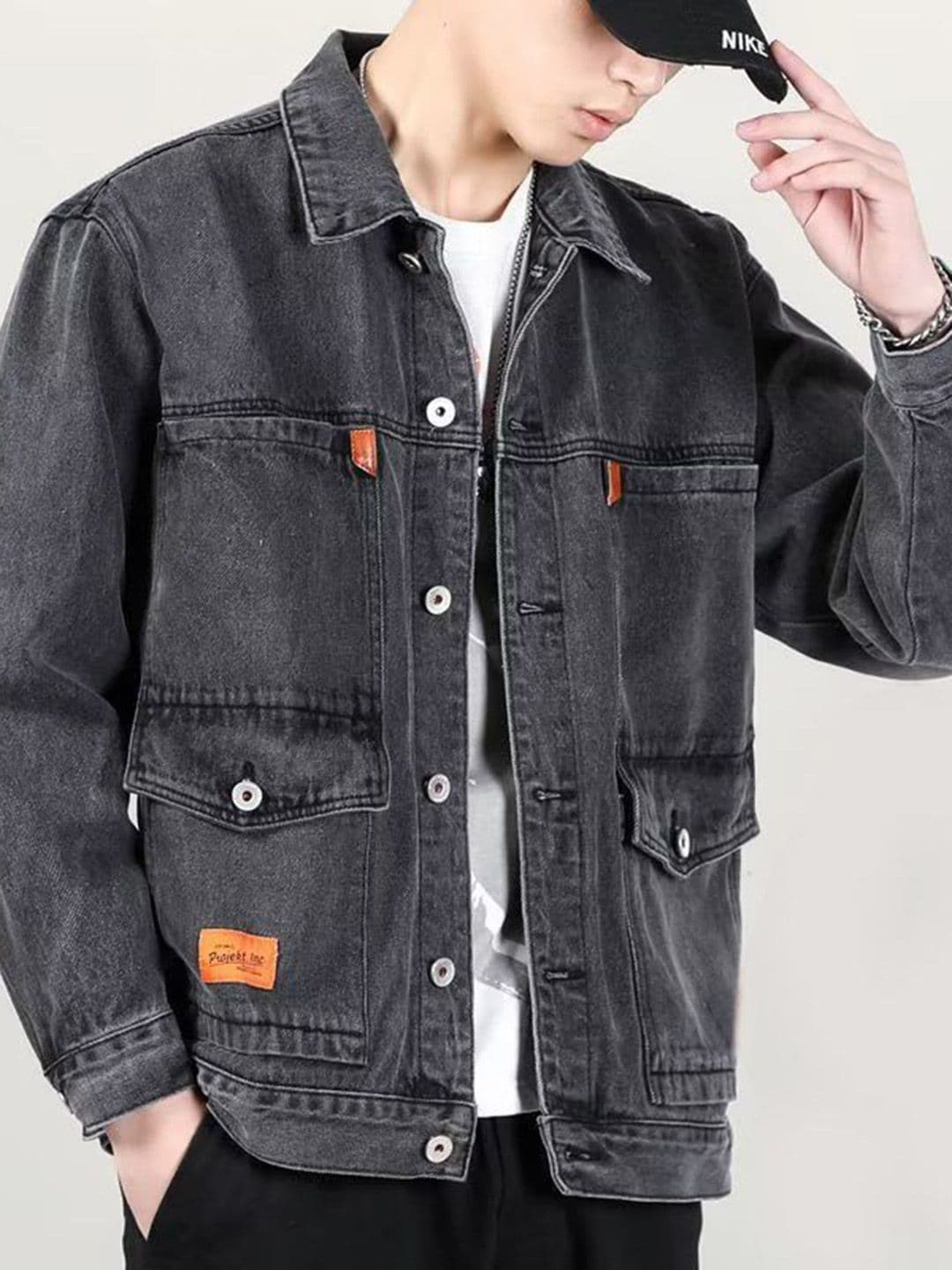 StyleCast x Revolte Men Windcheater Outdoor Denim Jacket with Patchwork - view 1