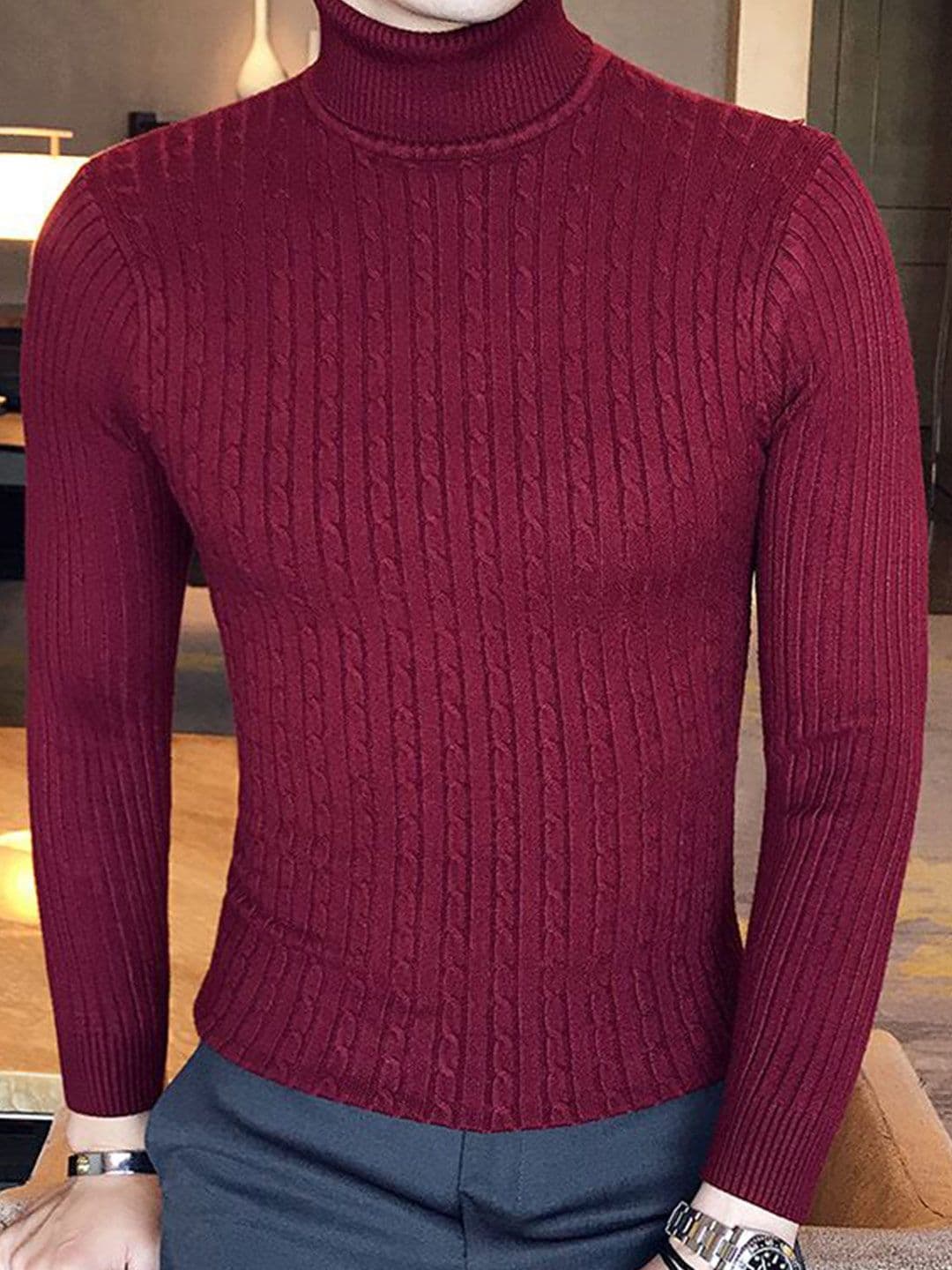 StyleCast Men Cable Knit Turtle Neck Pullover