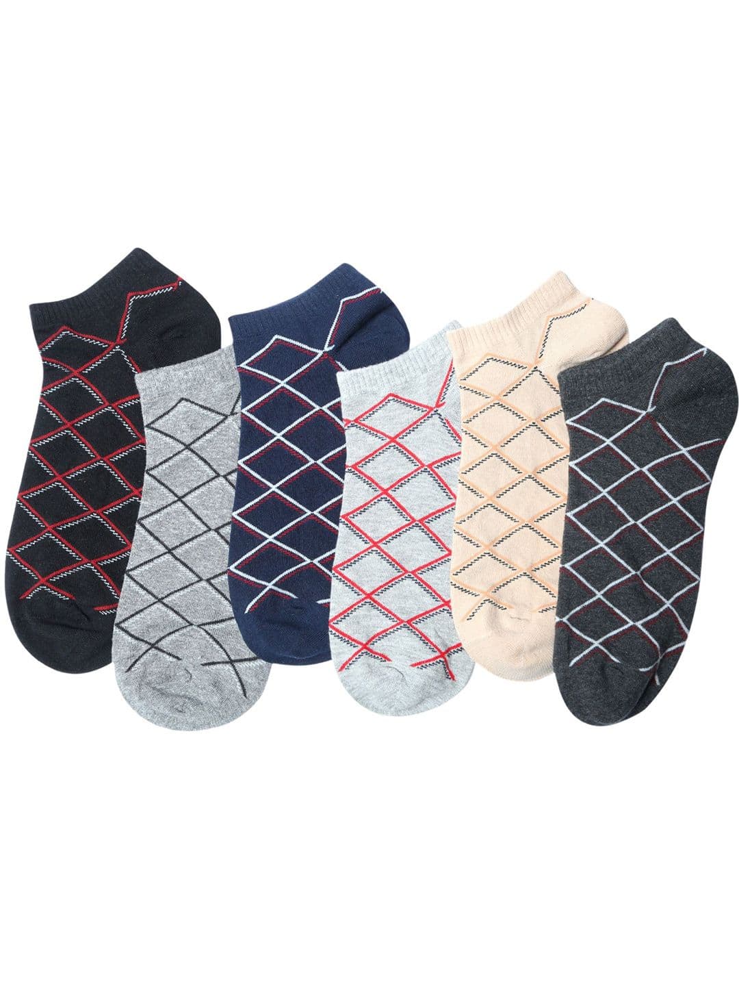 N2S NEXT2SKIN Men Cotton Pack Of 6 Assorted Sneaker Socks with a Cross Criss Pattern - view 1